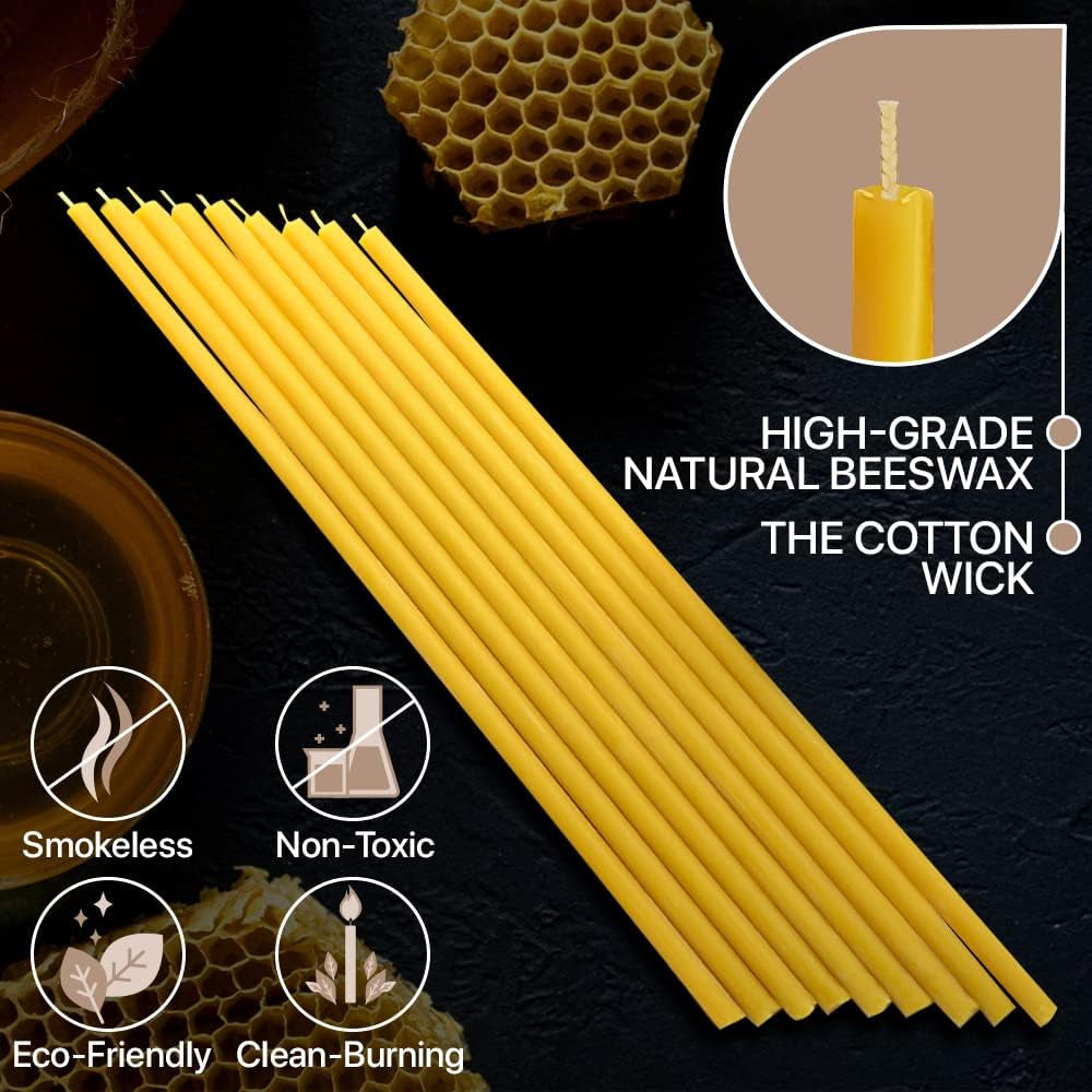 60-Pack Pure Natural Honey Scented Beeswax Candles Eco-Friendly Wax Tapers for Everyday Use, 7 Inches Beeswax Candles with Cotton Wick and Natural Honey Scent 1101420