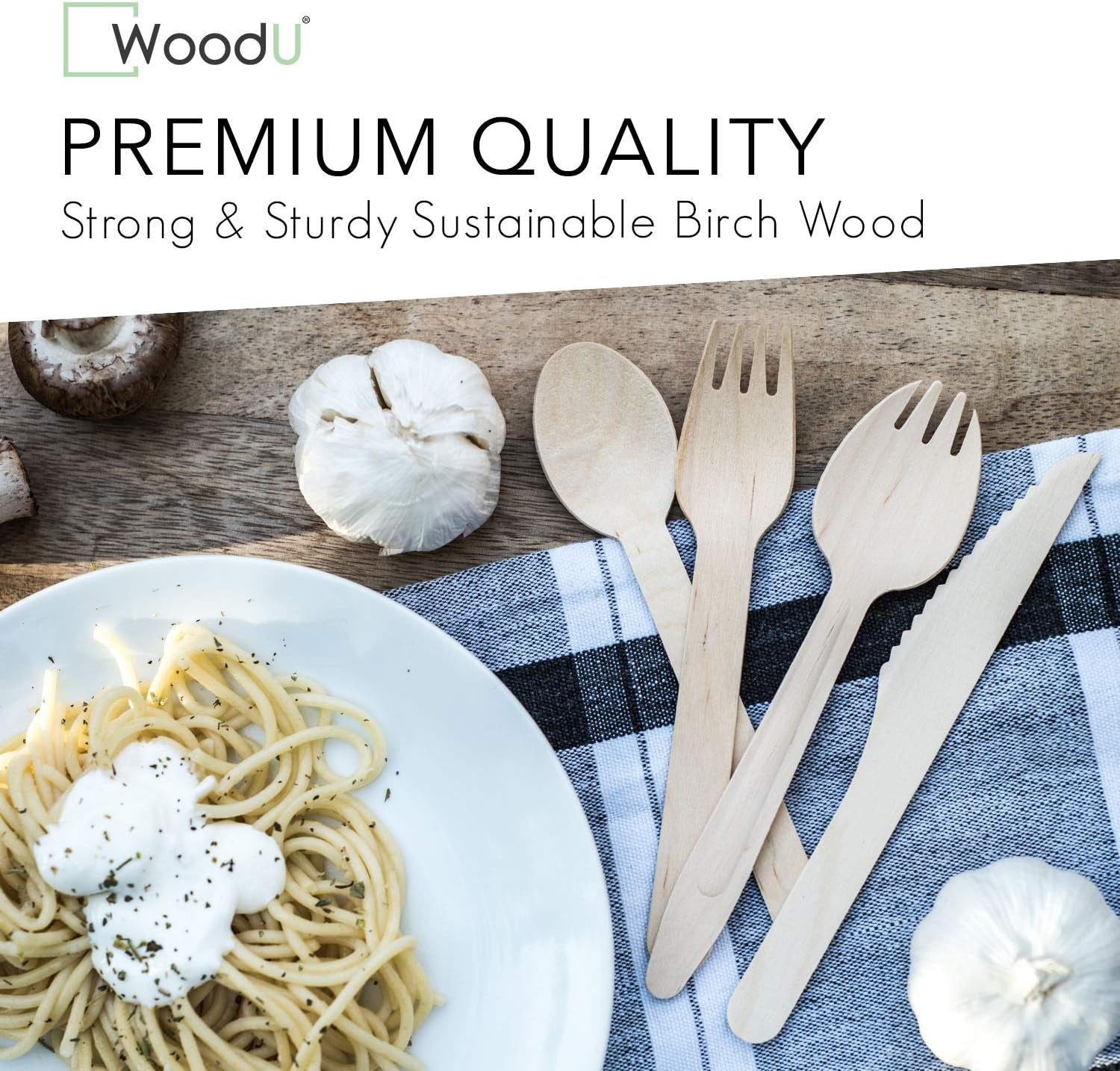 Disposable Wooden Cutlery Set | 100% All-Natural, Eco-Friendly, Biodegradable, and Compostable - Pack of 200-6.5” Utensils (100 Forks, 50 Spoons, 50 Knives) by