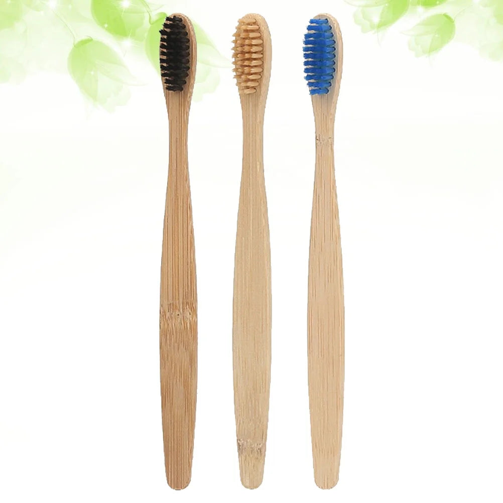 3Pcs Natural Bamboo Toothbrush Eco-Friendly Bamboo Toothbrushes for Women Men (White Bristle + Iridescence Bristle + Brown Bristle)