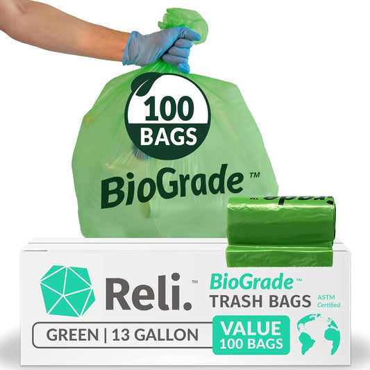 Biodegradable 13 Gallon Trash Bags | 100 Count | ASTM D6954 | Green | Eco-Friendly | Oxobiodegradable under Certain Conditions (See Product Description)