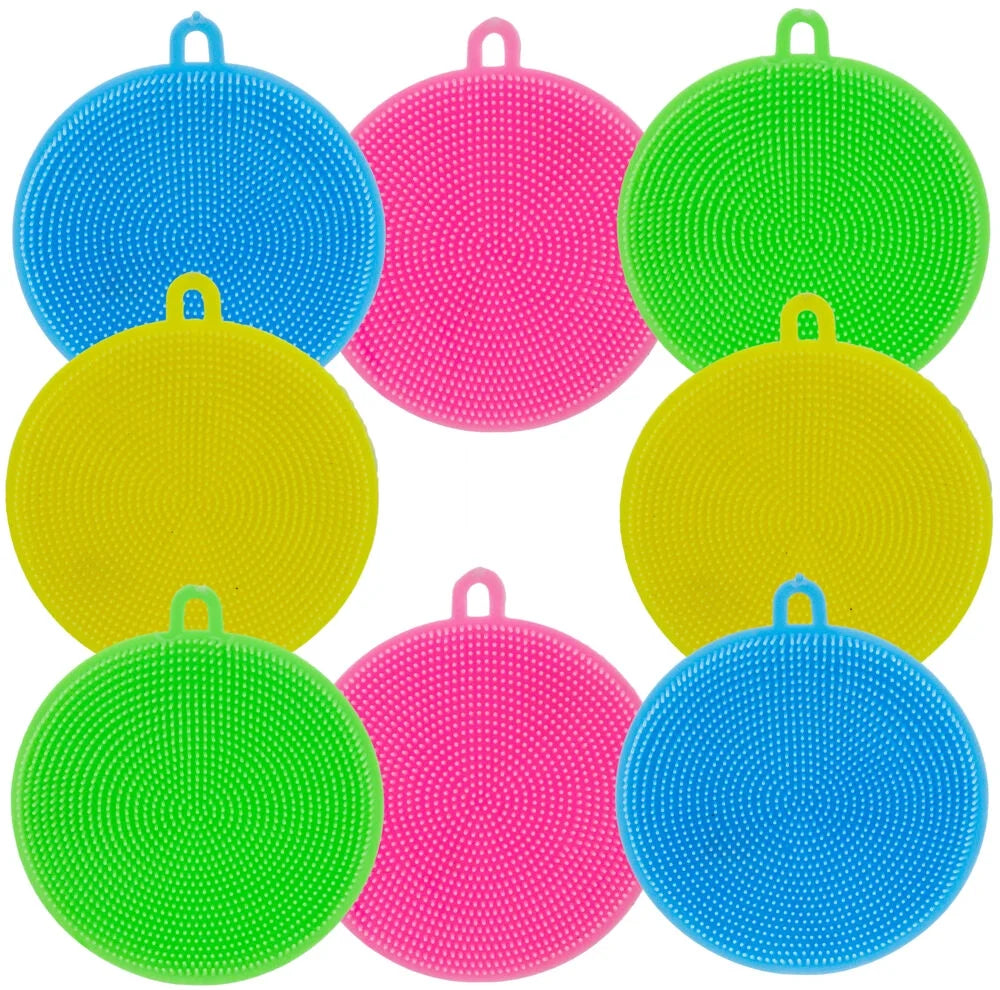 Magic Silicone Sponge Scrubber - 8Pc BPA Free Dish Cleaning Brush, Reusable Kitchen Scrubbers, Safe for Dishes & Food Wash, Better Cleaning with No Water Absorb, Eco-Friendly Rubber Sponges