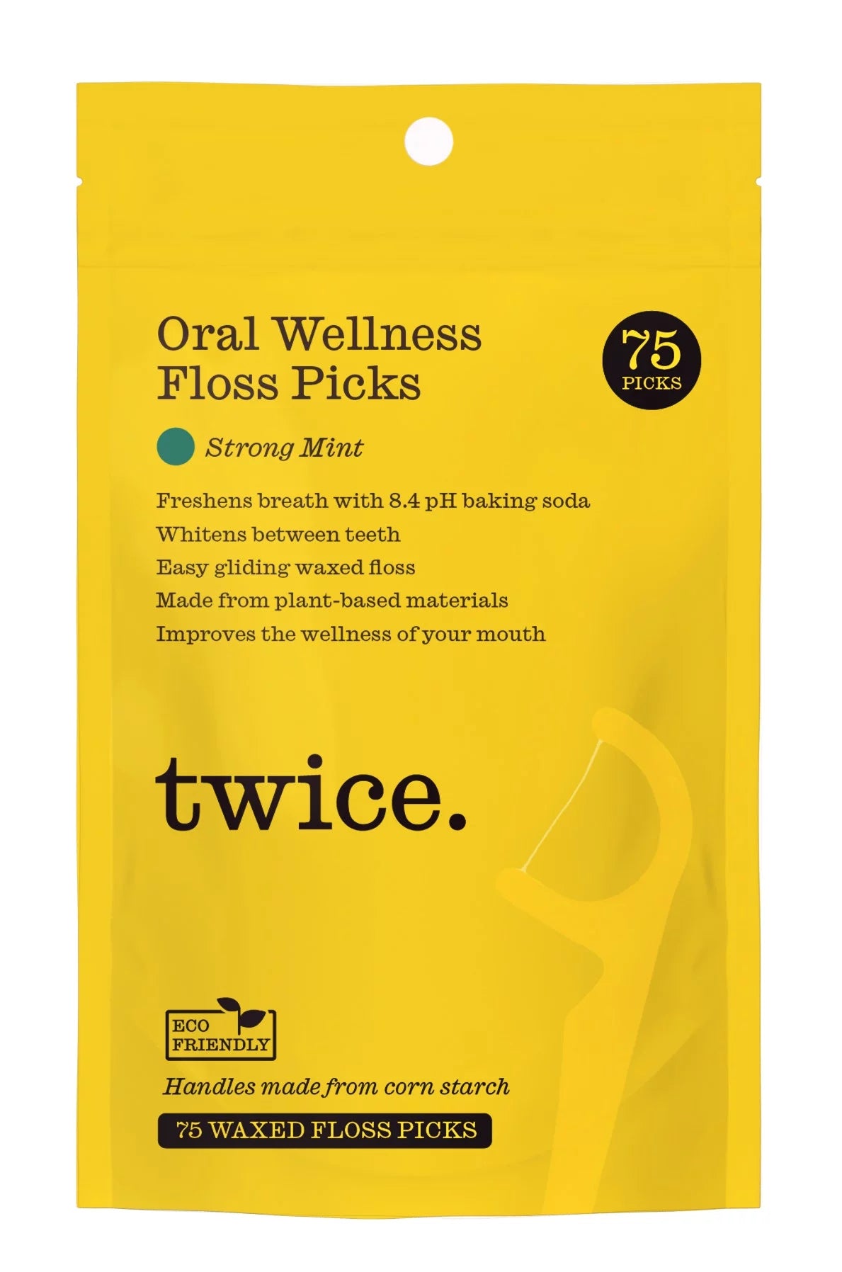 Twice Strong Mint Waxed Floss Picks, Eco-Friendly, 75 Count