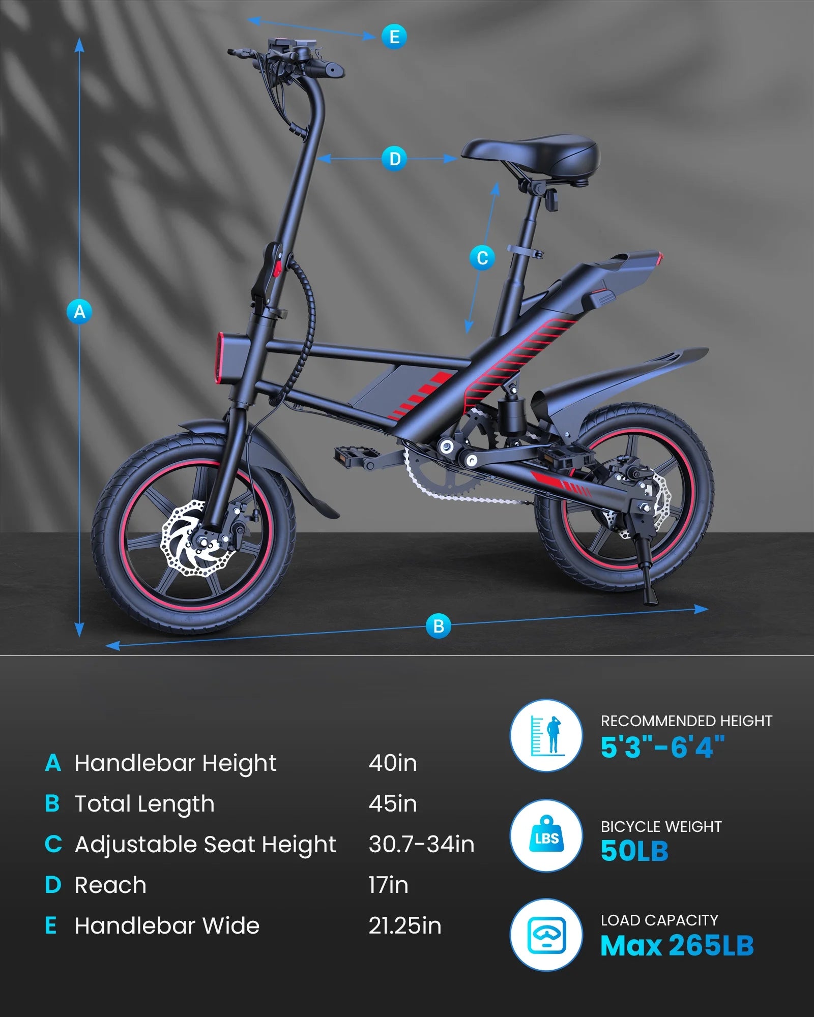 Updated 14" Ebike 450W Electric Bike for Adults, 18.6MPH 3 Riding Modes Mini Electric Bike with 36V 10AH Battery Ul2849（Free Lock）