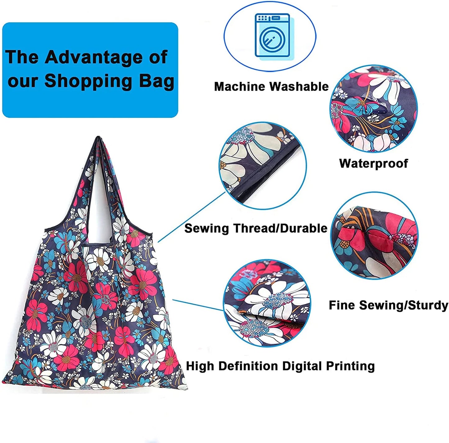 6 Pcs Large Capacity Reusable Grocery Bags Xlarge 50LBS Foldable Grocery Shopping Bags Washable Eco-Friendly Ripstop Nylon Tote Bags.#2