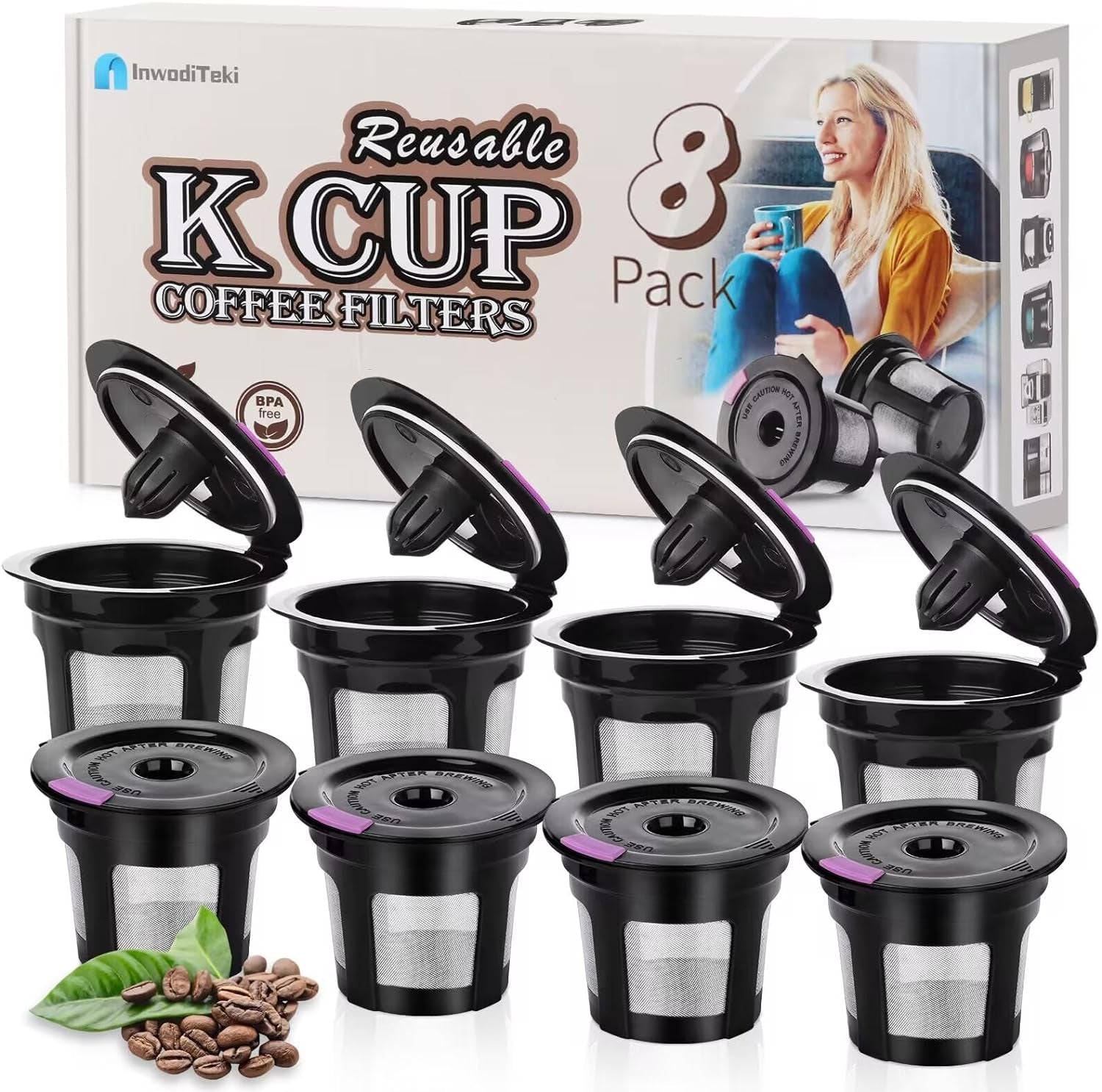 Reusable K Cups for K-Eurig, 8 Pack K Cup Reusable Coffee Pods, Universal Reusable K Cup for K-Eurig 1.0 and 2.0, Refillable K Cup Coffe Pods BPA Free