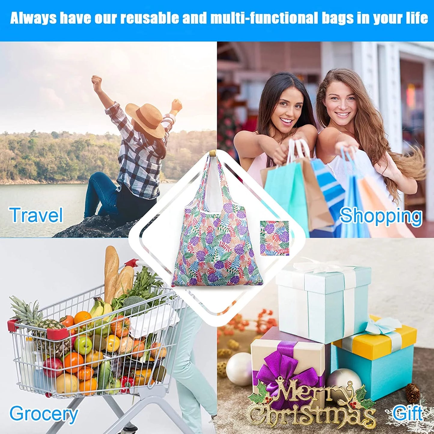 6 Pcs Large Capacity Reusable Grocery Bags Xlarge 50LBS Foldable Grocery Shopping Bags Washable Eco-Friendly Ripstop Nylon Tote Bags.#2