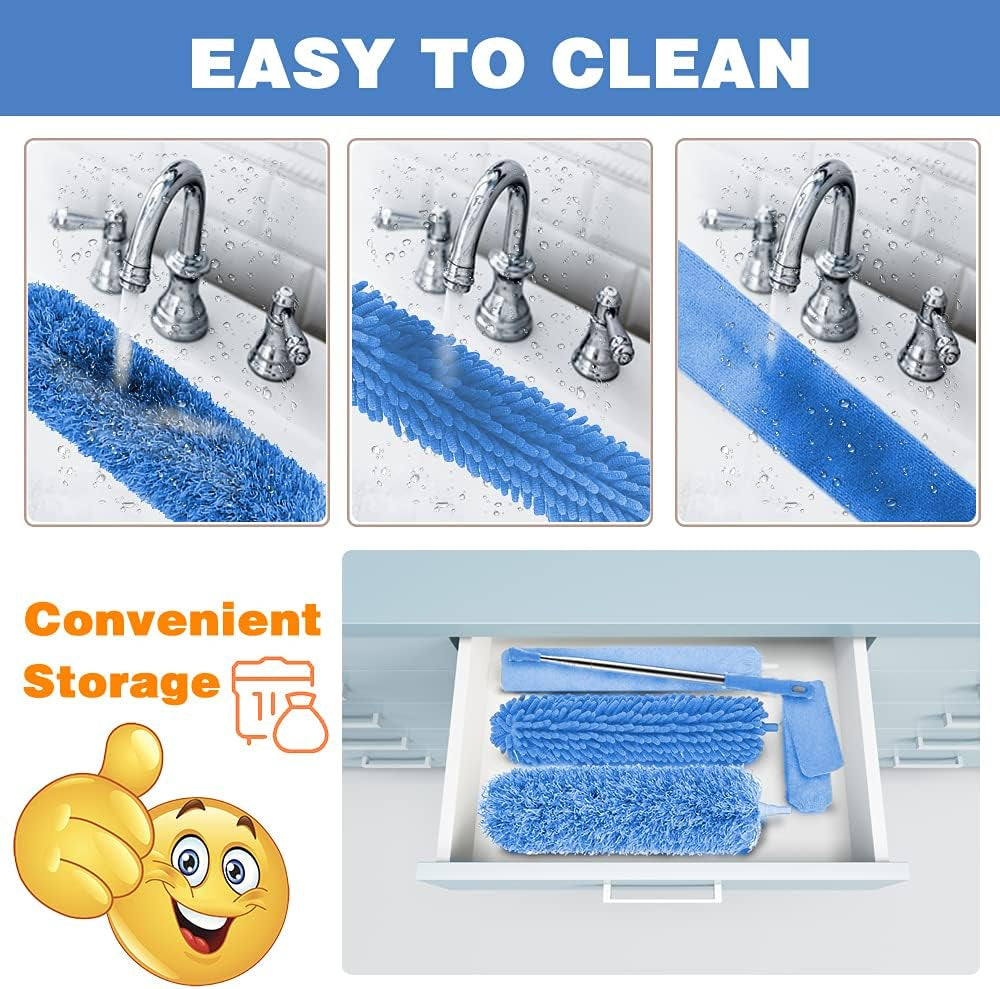 Dusters for Cleaning 5 PCS Duster Microfiber Duster Cleaning Kit with 100 Inch Telescoping Extension Pole,Reusable Bendable Dusters, Washable Dusters for Cleaning Ceilings Fans