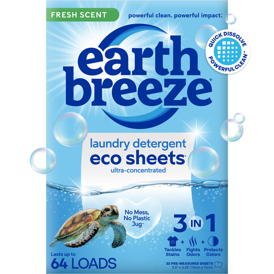 Laundry Detergent Sheets, Fresh Scent Eco Sheets, 32 Count, 64 Loads