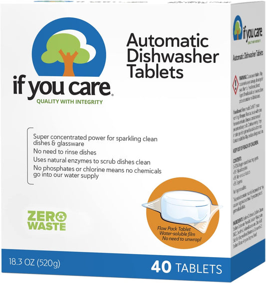 Dishwasher Tablets 40 Count - Powerful, Plant Based, Concentrated, Biodegradable, Natural Dish Cleaner Detergent, Dishwashing Soap Tabs