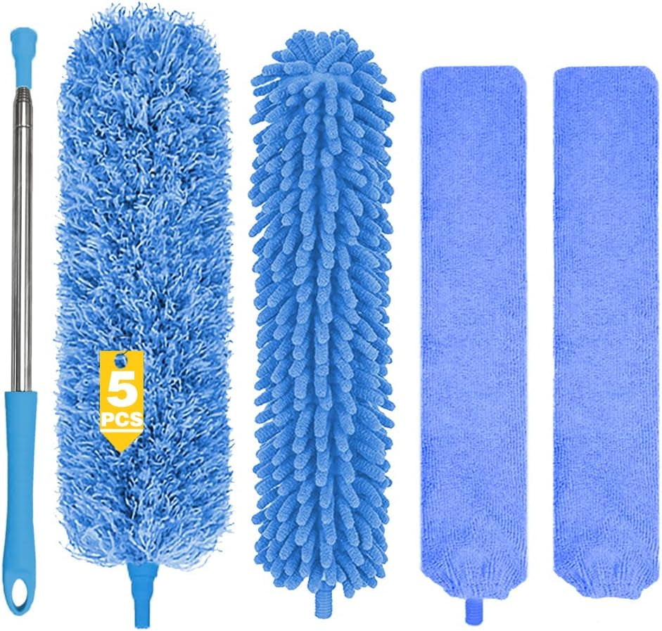 Dusters for Cleaning 5 PCS Duster Microfiber Duster Cleaning Kit with 100 Inch Telescoping Extension Pole,Reusable Bendable Dusters, Washable Dusters for Cleaning Ceilings Fans