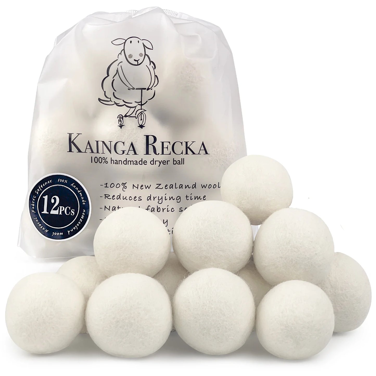 12 Pcs Wool Dryer Balls, 100% Handmade New Zealand Dryer Balls, Saves Drying Time and Reduces Clothing Wrinkles