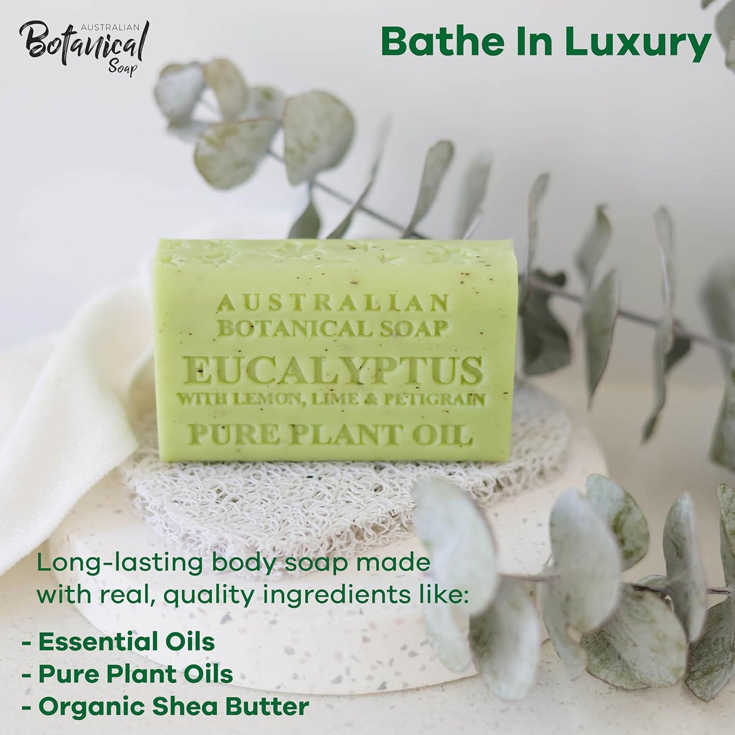 , Eucalyptus with Lemon, Lime, and Petitgrain 6.6 Oz. (187 G) Soap Bar | Natural Ingredient Bar Soap | All Skin Types | Women & Men | Shea Butter Enriched - Pack of 1