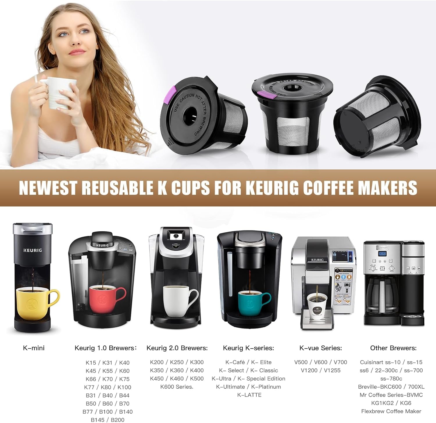 Reusable K Cups for K-Eurig, 8 Pack K Cup Reusable Coffee Pods, Universal Reusable K Cup for K-Eurig 1.0 and 2.0, Refillable K Cup Coffe Pods BPA Free